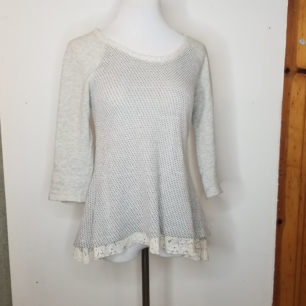 Anthropologie Postage Stamp Lace Mixed Med Top